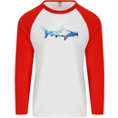 Hammerhead Shark Scuba Diver Diving Mens L/S Baseball T-Shirt White/Red