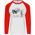 Car Engine Blueprints Petrolhead Mens L/S Baseball T-Shirt White/Red