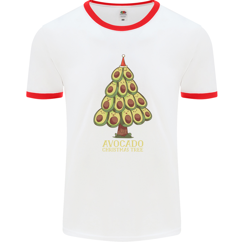 Avocado Christmas Tree Xmas Funny Food Mens Ringer T-Shirt White/Red