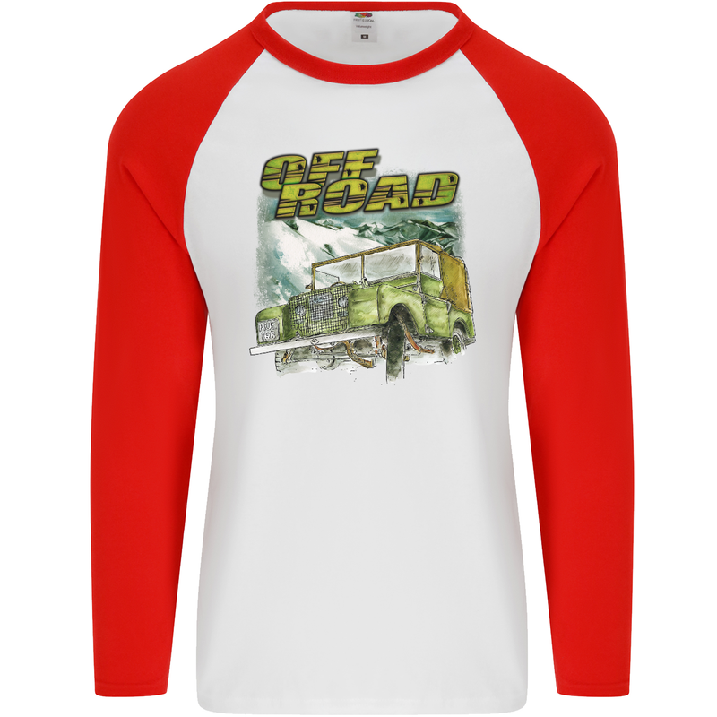 Off Road 4X4 Off Roading Four Wheel Drive Mens L/S Baseball T-Shirt White/Red