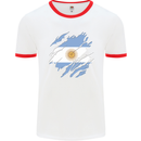 Torn Argentina Flag Argentinian Day Football Mens Ringer T-Shirt White/Red