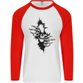 A Skull From a Ripped Shirt Gothic Goth Biker Mens L/S Baseball T-Shirt White/Red