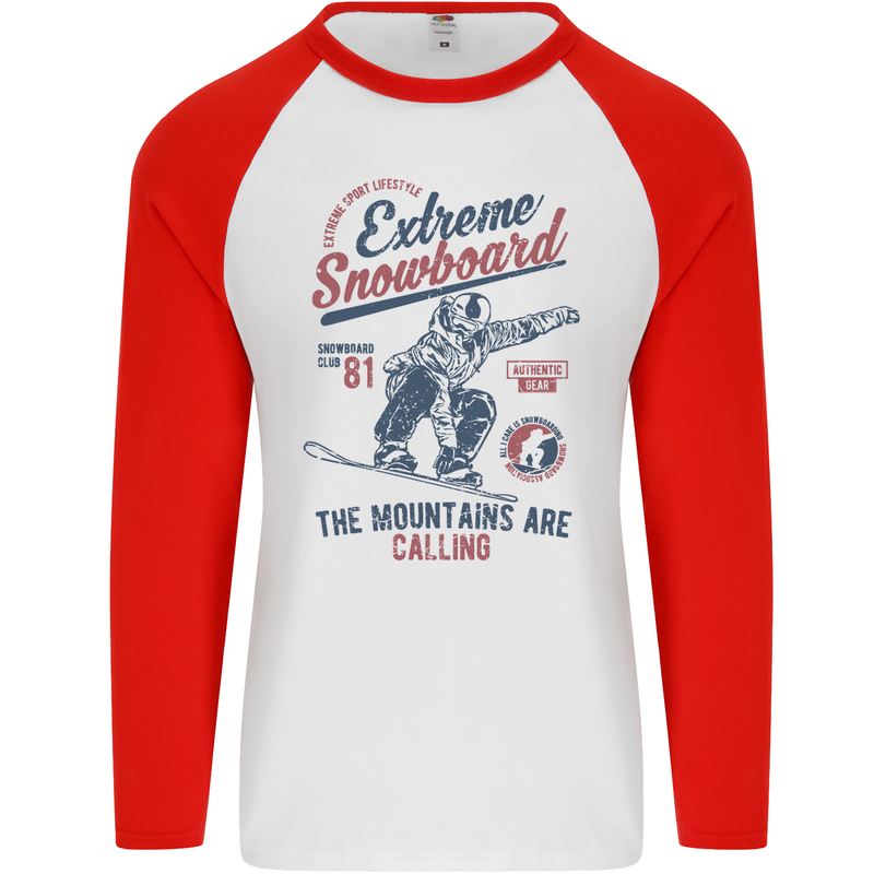 Extreme Snowboarding Snowboard Mens L/S Baseball T-Shirt White/Red