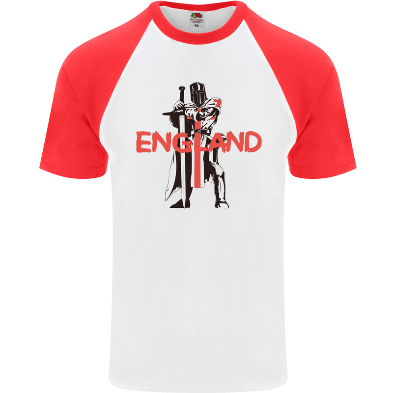St Georges Day Knights Templar England Flag Mens S/S Baseball T-Shirt White/Red