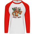 Bigfoot Hide and Seekmas Funny Christmas Mens L/S Baseball T-Shirt White/Red