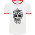 Medieval Skull Helmet Mens Ringer T-Shirt White/Red