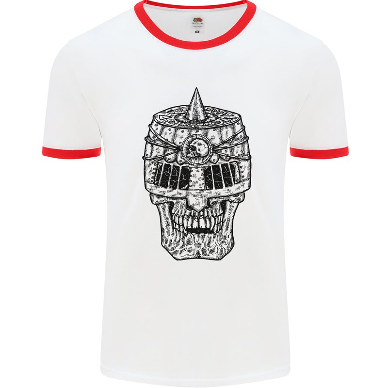 Medieval Skull Helmet Mens Ringer T-Shirt White/Red