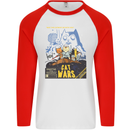 Cat Wars Funny Sci-Fi Mens L/S Baseball T-Shirt White/Red