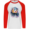 A Ferret Watercolour Mens L/S Baseball T-Shirt White/Red