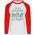 Easily Distracted by Plants Botanist Funny Mens L/S Baseball T-Shirt White/Red