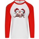 Christmas Piglets Wearing Xmas Hats Pig Mens L/S Baseball T-Shirt White/Red