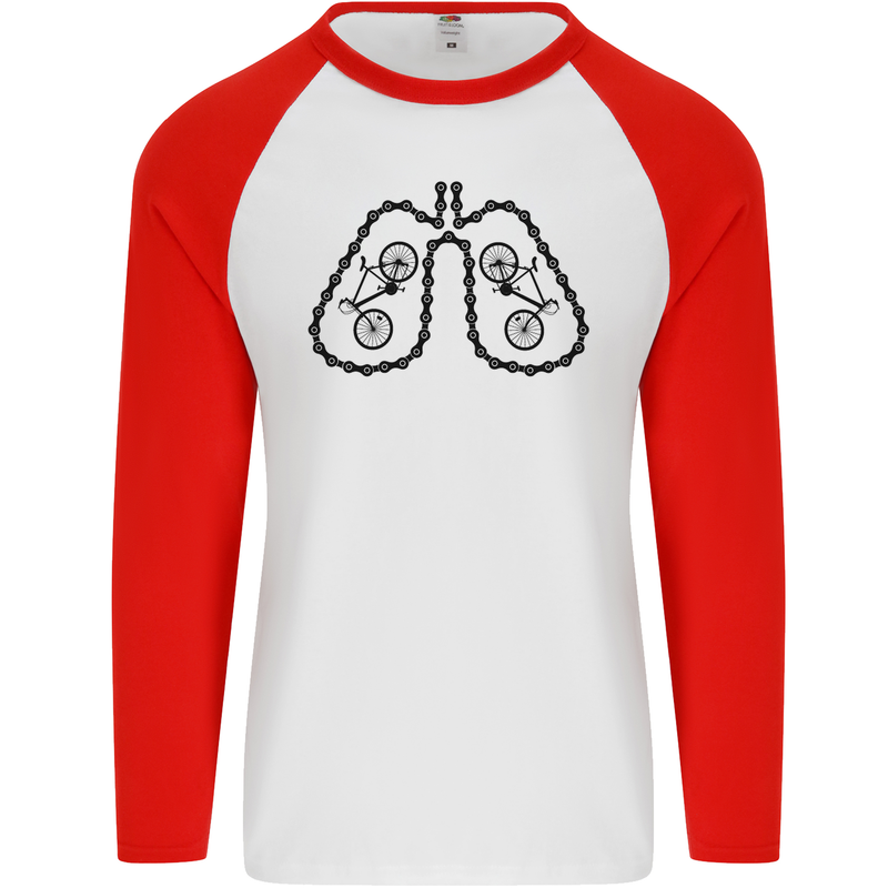 Bicycle Lungs Funny Cycling Bike Cyclist Mens L/S Baseball T-Shirt White/Red