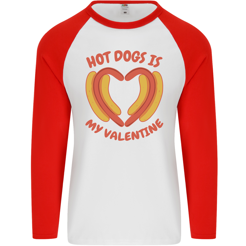 Hot Dog Anti Valentines Day Single Funny Mens L/S Baseball T-Shirt White/Red