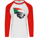 Curled Sudan Flag Sudanese Day Football Mens L/S Baseball T-Shirt White/Red