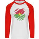 Torn Burkina Faso Flag Day Football Mens L/S Baseball T-Shirt White/Red