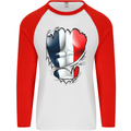 Gym French Tricolour Flag Muscles France Mens L/S Baseball T-Shirt White/Red