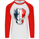 Gym French Tricolour Flag Muscles France Mens L/S Baseball T-Shirt White/Red
