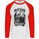 Great Beard Comes Great Responsibility Skull Mens L/S Baseball T-Shirt White/Red