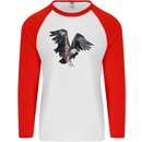A Vulture Illustration Birds of Prey Mens L/S Baseball T-Shirt White/Red