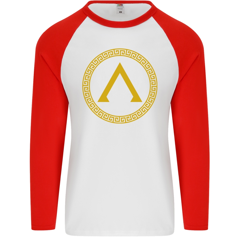 Lambda Gym Spartan Bodybuilding Fitness Mens L/S Baseball T-Shirt White/Red