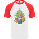 Christmas T-Rex & Unicorn Funny Xmas Gift Mens S/S Baseball T-Shirt White/Red