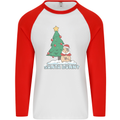 Funny Christmas Santa Bunny Mens L/S Baseball T-Shirt White/Red