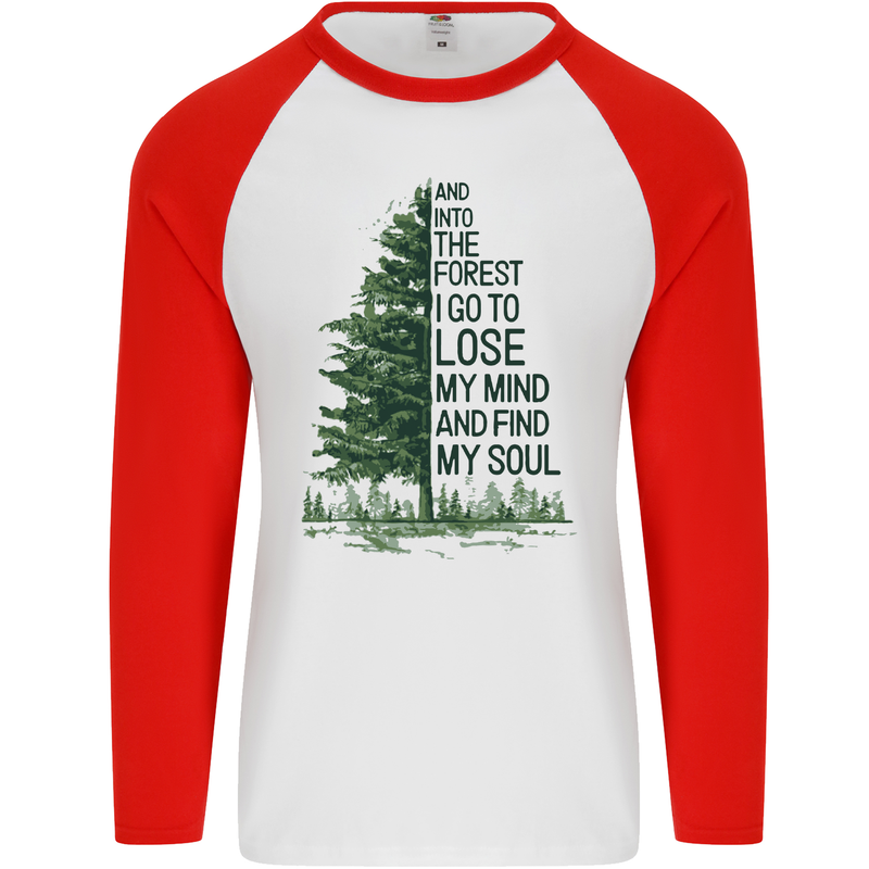 Into the Forest Outdoors Trekking Hiking Mens L/S Baseball T-Shirt White/Red