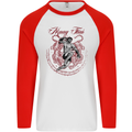 Muay Thai Tiger Warrior MMA Martial Arts Mens L/S Baseball T-Shirt White/Red