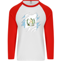 Torn Guatemala Flag Guatemalan Day Football Mens L/S Baseball T-Shirt White/Red