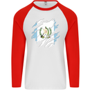 Torn Guatemala Flag Guatemalan Day Football Mens L/S Baseball T-Shirt White/Red