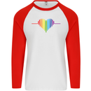 LGBT Gay Pulse Heart Gay Pride Awareness Mens L/S Baseball T-Shirt White/Red