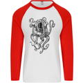 Scuba Diving Octopus Diver Mens L/S Baseball T-Shirt White/Red