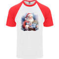 Traditional Santa Christmas Design Xmas Mens S/S Baseball T-Shirt White/Red