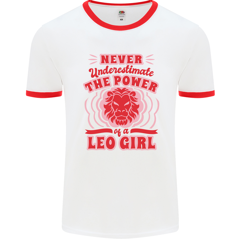Power of Leo Girl Star Sign Zodiac Horoscope Mens Ringer T-Shirt White/Red