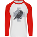 Odin Celtic Raven Viking Tattoo Cross Runic Mens L/S Baseball T-Shirt White/Red