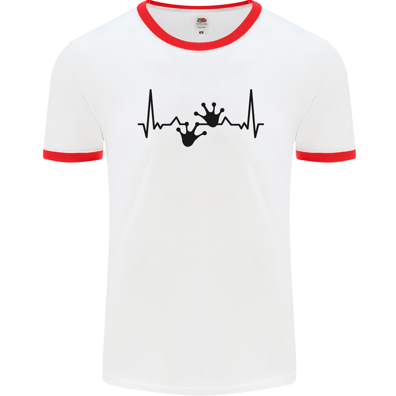 Lizard ECG Gekko Pulse Bearded Dragon Mens Ringer T-Shirt White/Red