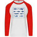 Fish Species Fishing Fisherman Shark Mens L/S Baseball T-Shirt White/Red