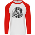 A Chilled Frog Playing the Guitar Guitarist Mens L/S Baseball T-Shirt White/Red