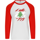 Torn Lebanon Flag Lebanese Day Football Mens L/S Baseball T-Shirt White/Red