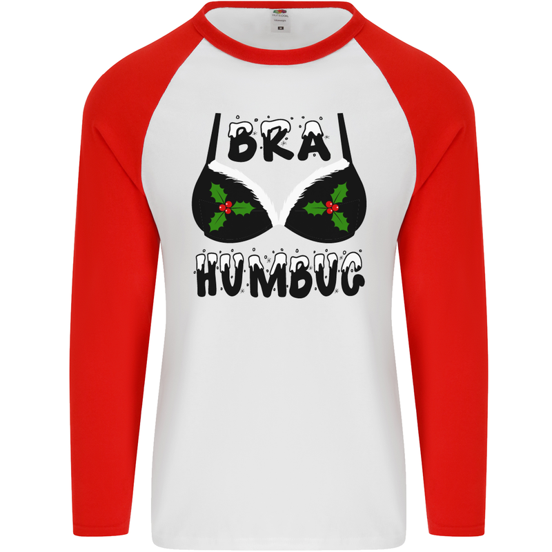 Bra Humbug Holly Funny Christmas Xmas Mens L/S Baseball T-Shirt White/Red