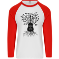 Acoustic Guitar Tree Roots Guitarist Music Mens L/S Baseball T-Shirt White/Red