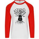 Acoustic Guitar Tree Roots Guitarist Music Mens L/S Baseball T-Shirt White/Red