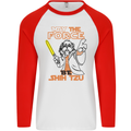 May the Force Be Shih Tzu Dog Funny Mens L/S Baseball T-Shirt White/Red