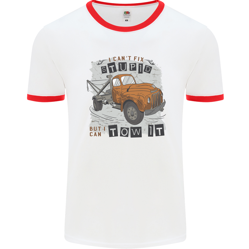 I Can Tow It Funny Towing Truck Operator Mens Ringer T-Shirt White/Red