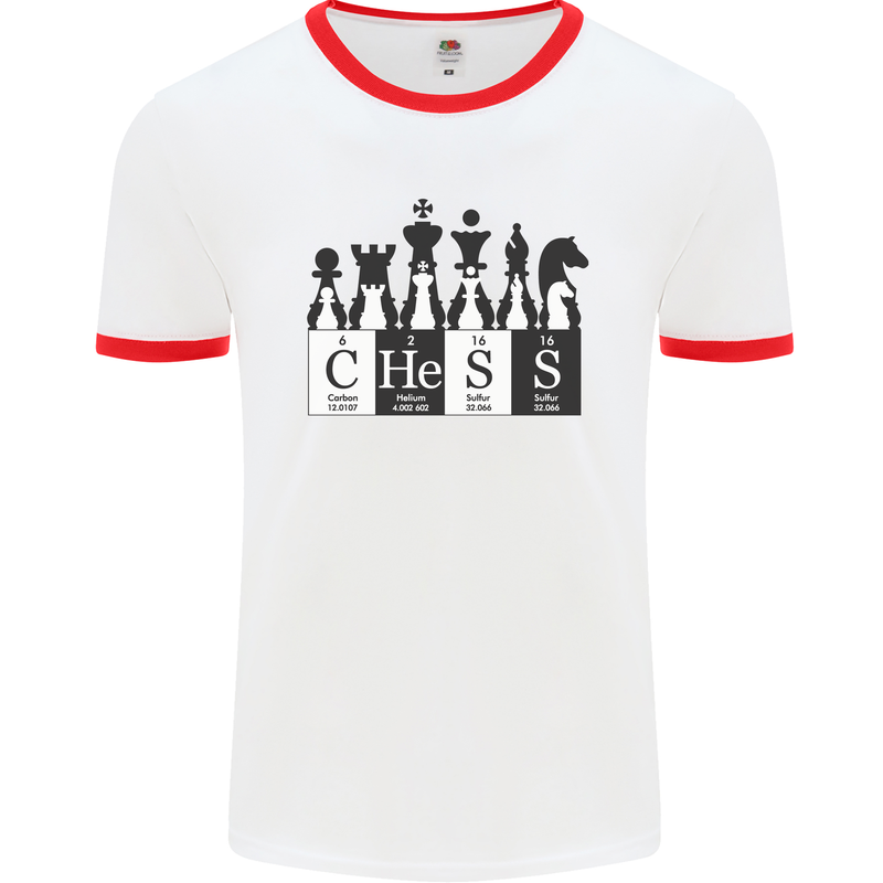 Chess Elements Periodic Table Mens Ringer T-Shirt White/Red