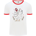 A Christmas Chicken Wearing an Xmas Hat Mens Ringer T-Shirt White/Red