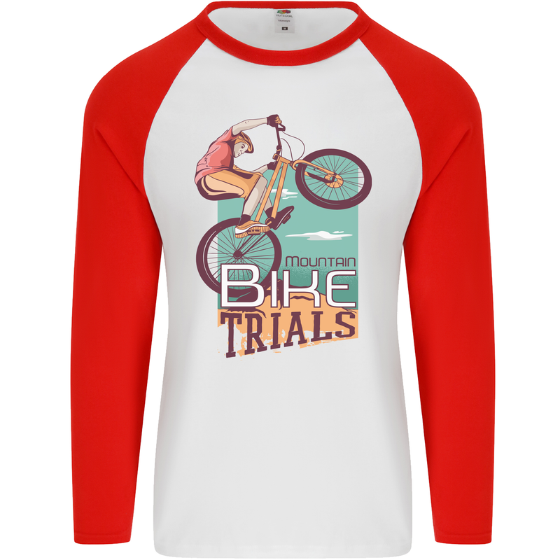 Mountain Bike Trials MTB Cycling Bicycle Mens L/S Baseball T-Shirt White/Red