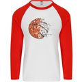 Abstract Basketball Mens L/S Baseball T-Shirt White/Red