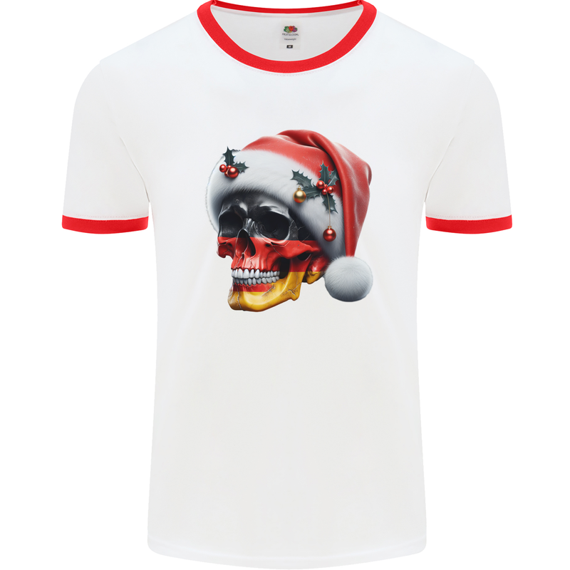 German Christmas Skull Xmas Germany Flag Mens Ringer T-Shirt White/Red