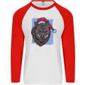 A Christmas Boar Wearing an Xmas Hat Pig Mens L/S Baseball T-Shirt White/Red